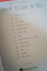 Mika - The Origin of Love Songbook Notenbuch Piano Vocal Guitar PVG
